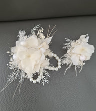 Load image into Gallery viewer, Boho white / off white preserved flowers corsage & buttonhole – wedding / school formal