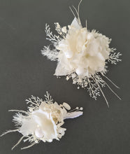 Load image into Gallery viewer, Boho white / off white preserved flowers corsage & buttonhole – wedding / school formal