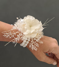 Load image into Gallery viewer, Boho white / off white preserved flowers corsage & buttonhole – wedding / school formal