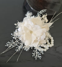 Load image into Gallery viewer, Boho white / off white preserved flowers corsage & buttonhole – wedding / school formal