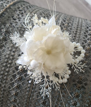 Load image into Gallery viewer, Boho white / off white preserved flowers corsage & buttonhole – wedding / school formal