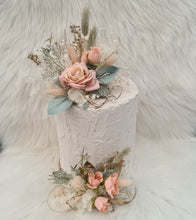 Load image into Gallery viewer, Double sage green, pink & champagne gold cake topper, cake flowers