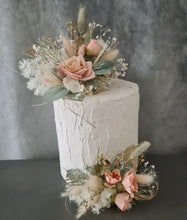 Load image into Gallery viewer, Double sage green, pink & champagne gold cake topper, cake flowers