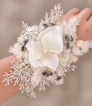 Load image into Gallery viewer, Off white w silver preserved flowers corsage & buttonhole – school formal