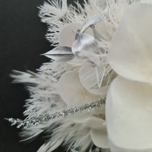 Load image into Gallery viewer, Boho everlasting flowers corsage white & off white w silver & pearl bracelet– wedding / school formal