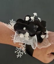 Load image into Gallery viewer, Black & white everlasting flowers corsage & pocket flowers – wedding / school formal