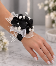 Load image into Gallery viewer, Black & white everlasting flowers corsage & pocket flowers – wedding / school formal