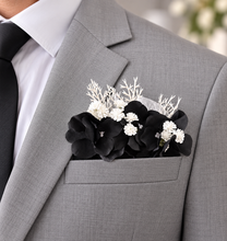 Load image into Gallery viewer, Black & white everlasting flowers corsage & pocket flowers – wedding / school formal