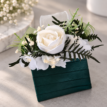 Load image into Gallery viewer, Green & white everlasting flowers corsage & pocket flowers – wedding / school formal
