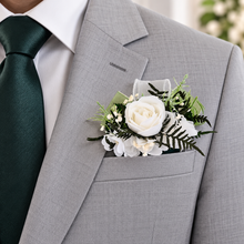 Load image into Gallery viewer, Green & white everlasting flowers corsage & pocket flowers – wedding / school formal