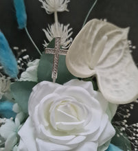 Load image into Gallery viewer, Double soft blue / green floral cake topper – Christening, Baptism, Holly Communion