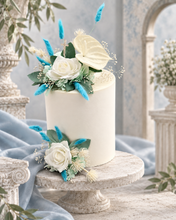 Load image into Gallery viewer, Double soft blue / green floral cake topper – Christening, Baptism, Holly Communion