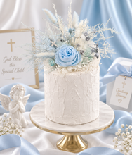 Load image into Gallery viewer, Baby blue floral cake topper – Christening, Baptism, Holly Communion