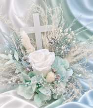 Load image into Gallery viewer, 2 x Floral cake topper baby blue & white – Christening, Baptism, Holly Communion