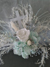 Load image into Gallery viewer, 2 x Floral cake topper baby blue & white – Christening, Baptism, Holly Communion