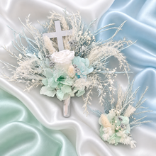 Load image into Gallery viewer, 2 x Floral cake topper baby blue & white – Christening, Baptism, Holly Communion