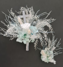 Load image into Gallery viewer, 2 x Floral cake topper baby blue & white – Christening, Baptism, Holly Communion