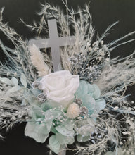 Load image into Gallery viewer, 2 x Floral cake topper baby blue & white – Christening, Baptism, Holly Communion