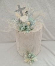 Load image into Gallery viewer, 2 x Floral cake topper baby blue & white – Christening, Baptism, Holly Communion