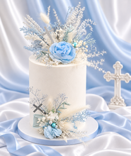 Load image into Gallery viewer, Blue & white Floral cake topper x 2– Christening, Baptism, Holly Communion