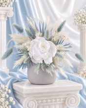 Load image into Gallery viewer, Baby blue & white preserved flowers cake topper - Christening, baptism, baby shower