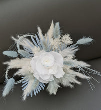 Load image into Gallery viewer, Baby blue & white preserved flowers cake topper - Christening, baptism, baby shower