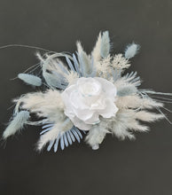 Load image into Gallery viewer, Baby blue & white preserved flowers cake topper - Christening, baptism, baby shower