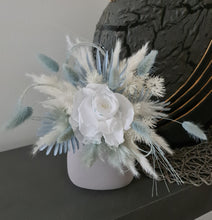 Load image into Gallery viewer, Baby blue & white preserved flowers cake topper - Christening, baptism, baby shower