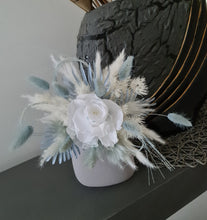 Load image into Gallery viewer, Baby blue & white preserved flowers cake topper - Christening, baptism, baby shower