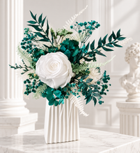 Load image into Gallery viewer, Emerald & white preserved flowers cake topper