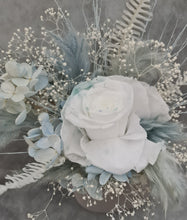 Load image into Gallery viewer, Soft blue & white preserved flowers cake topper - Christening, baptism, baby shower