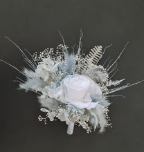 Load image into Gallery viewer, Soft blue & white preserved flowers cake topper - Christening, baptism, baby shower