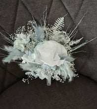 Load image into Gallery viewer, Soft blue & white preserved flowers cake topper - Christening, baptism, baby shower