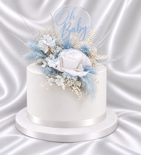 Load image into Gallery viewer, Soft blue & white preserved flowers cake topper - Christening, baptism, baby shower