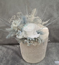 Load image into Gallery viewer, Soft blue & white preserved flowers cake topper - Christening, baptism, baby shower