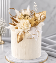 Load image into Gallery viewer, Champagne gold & white Happy Birthday Floral cake topper