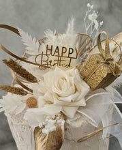 Load image into Gallery viewer, Champagne gold & white Happy Birthday Floral cake topper