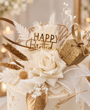 Load image into Gallery viewer, Champagne gold & white Happy Birthday Floral cake topper