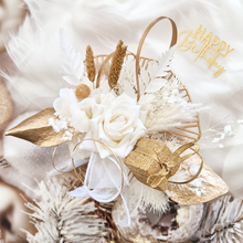 Load image into Gallery viewer, Champagne gold & white Happy Birthday Floral cake topper