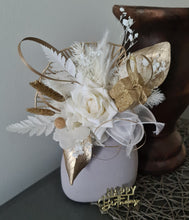 Load image into Gallery viewer, Champagne gold & white Happy Birthday Floral cake topper