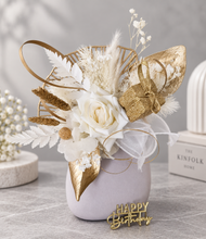 Load image into Gallery viewer, Champagne gold & white Happy Birthday Floral cake topper