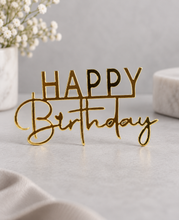 Load image into Gallery viewer, Champagne gold & white Happy Birthday Floral cake topper