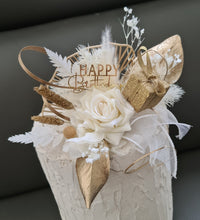 Load image into Gallery viewer, Champagne gold & white Happy Birthday Floral cake topper