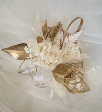 Load image into Gallery viewer, Champagne gold & white Happy Birthday Floral cake topper