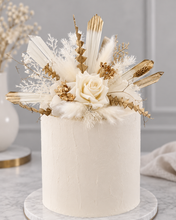 Load image into Gallery viewer, Floral Cake topper in white & champagne gold