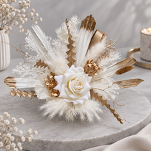 Load image into Gallery viewer, Floral Cake topper in white & champagne gold