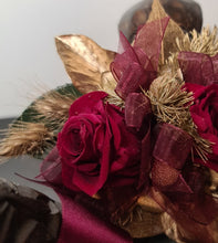 Load image into Gallery viewer, Burgundy, gold & green preserved corsage & buttonhole - School formal