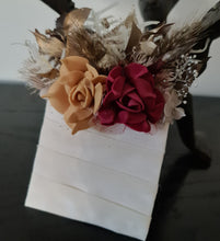 Load image into Gallery viewer, Burgundy, gold & neutral Bangle corsage, pocket flowers and hair comb set - School formal