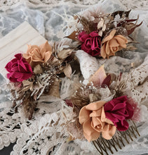 Load image into Gallery viewer, Burgundy, gold & neutral Bangle corsage, pocket flowers and hair comb set - School formal