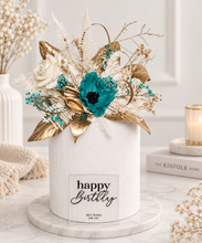 Load image into Gallery viewer, Emerald anemone, gold & neutral Happy Birthday floral cake topper
